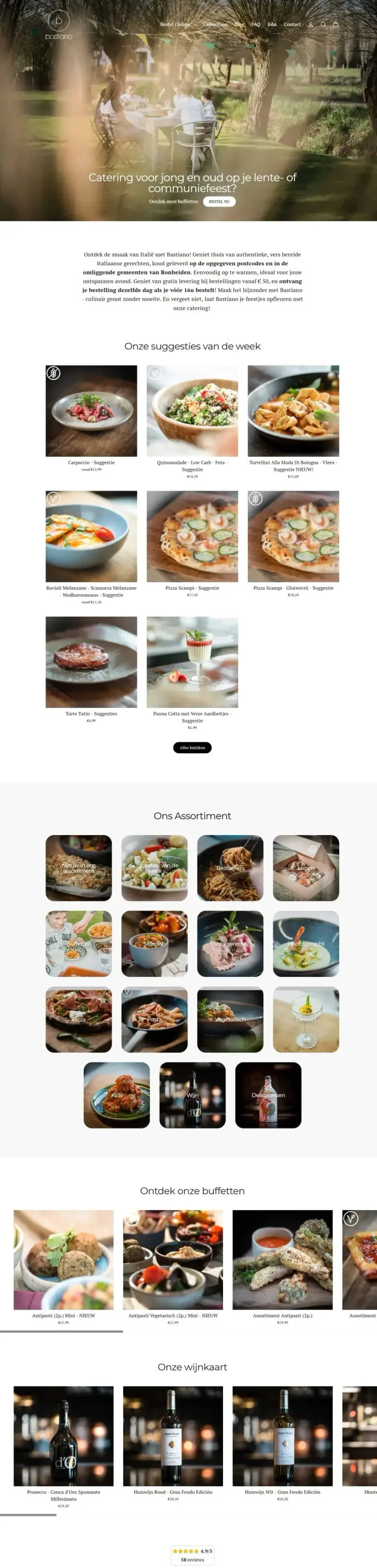 Bastiano webshop homepage