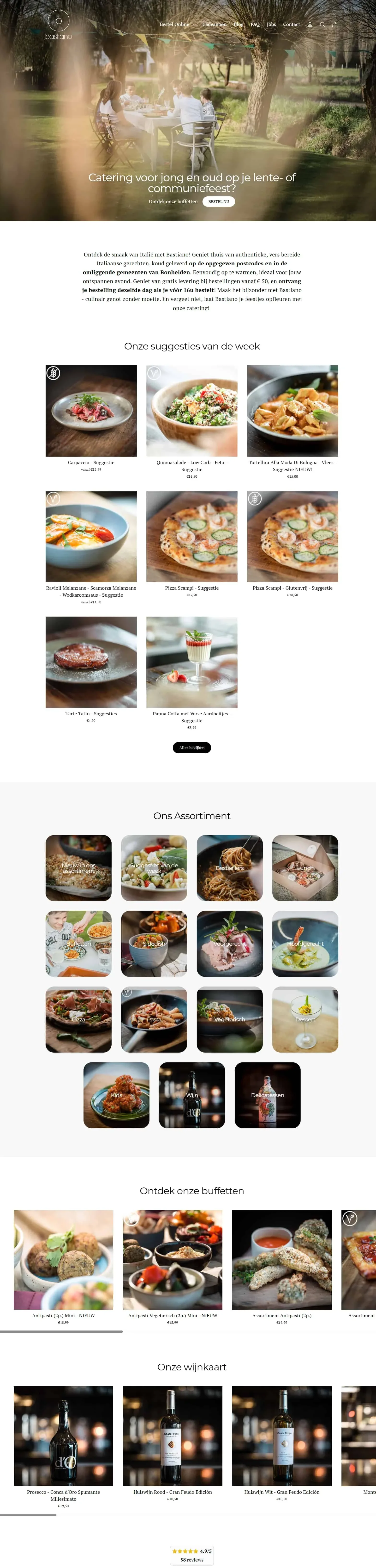 Bastiano webshop homepage