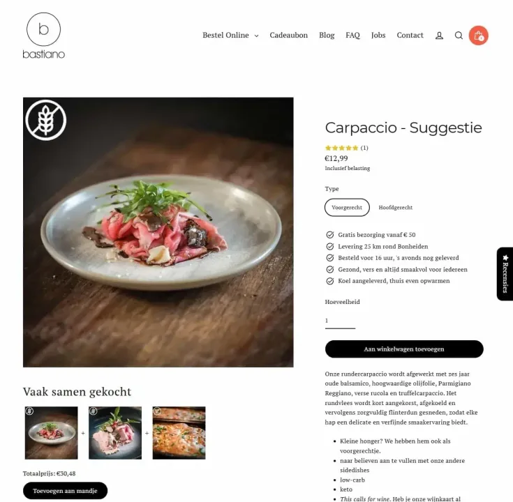 Bastiano product page carpaccio