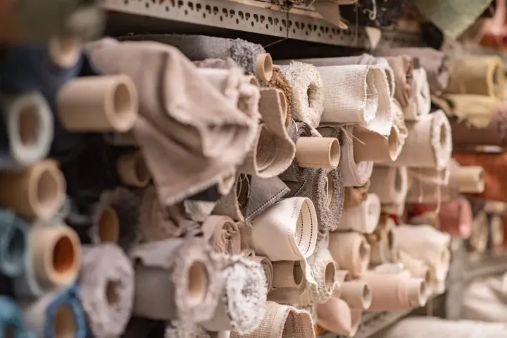Stoffenrollen in het atelier van Cammers