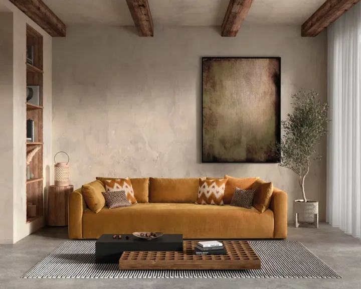 Zetel Salvador van Cammers in een woonkamer met balkenplafond