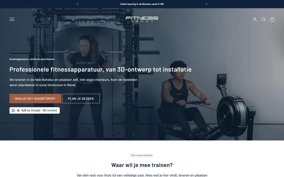 De startpagina van de nieuwe Fitnessdepot-winkel op Shopify