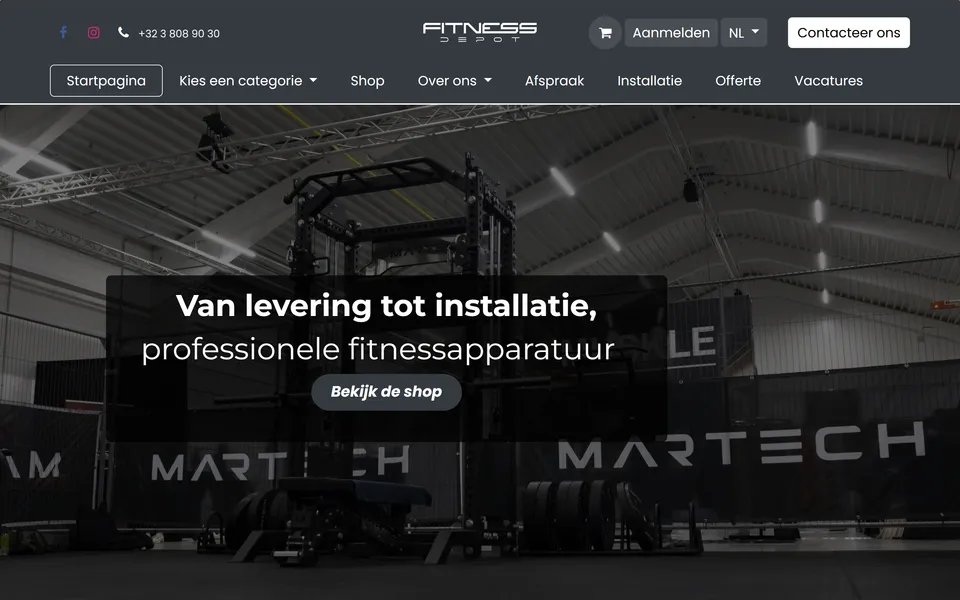 De vorige webshop van Fitnessdepot op Odoo