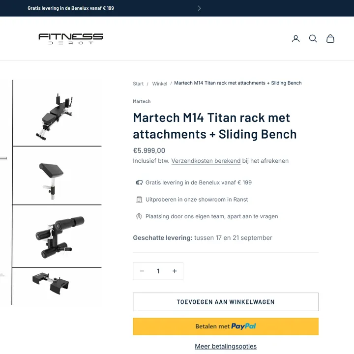 Productfiche van het Martech M14 Titan rack met de geschatte leverdatum