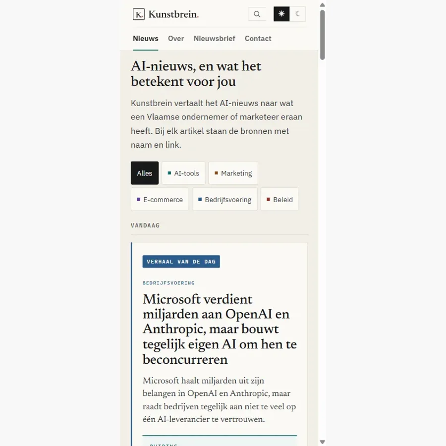 De feed van Kunstbrein op een mobiel scherm van 390 pixels breed