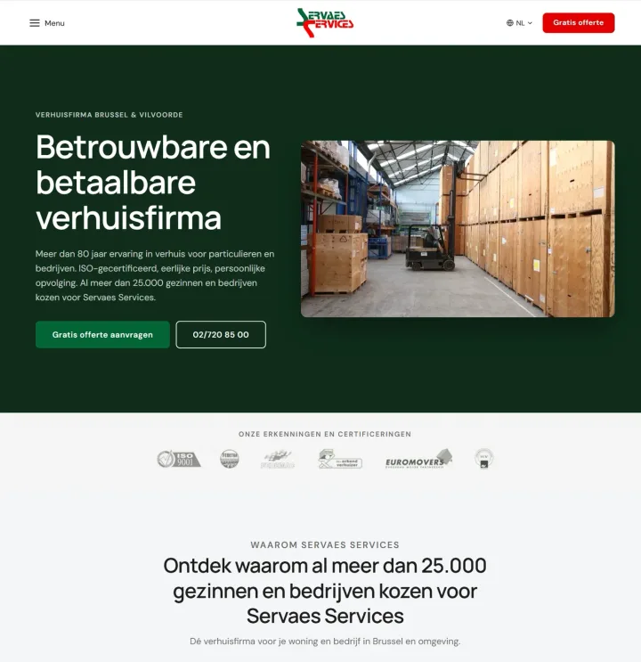 Servaes Services nieuwe Astro-website homepage hero