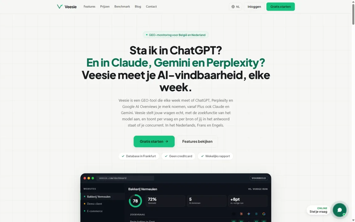 The homepage of veesie.com