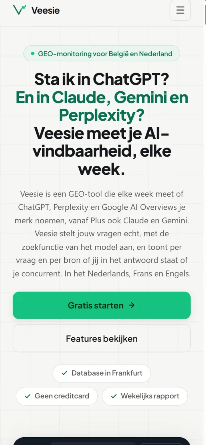 The homepage of veesie.com on a phone