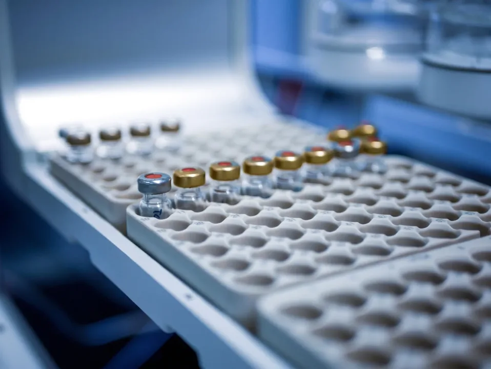 AI-render van een microbiologisch lab met monstervials