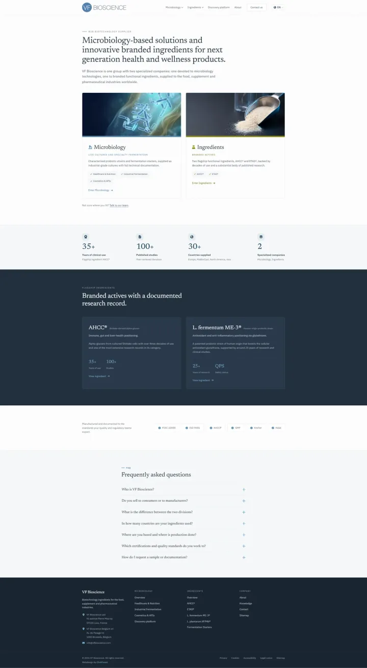 VF Bioscience nieuwe Astro-website homepage